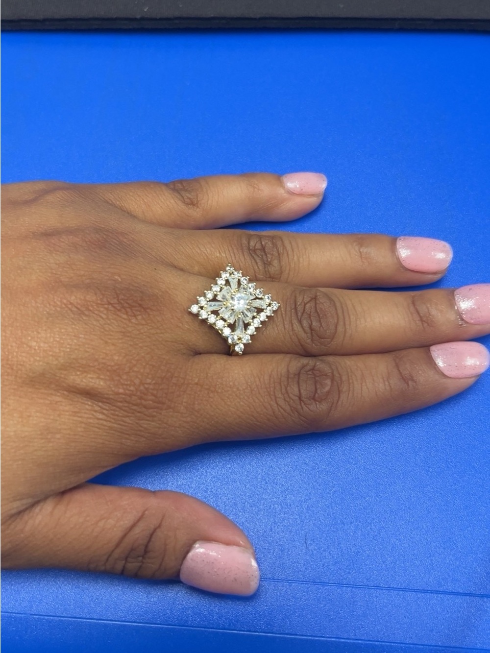 Gold Crystal Square Halo Ring - Gold